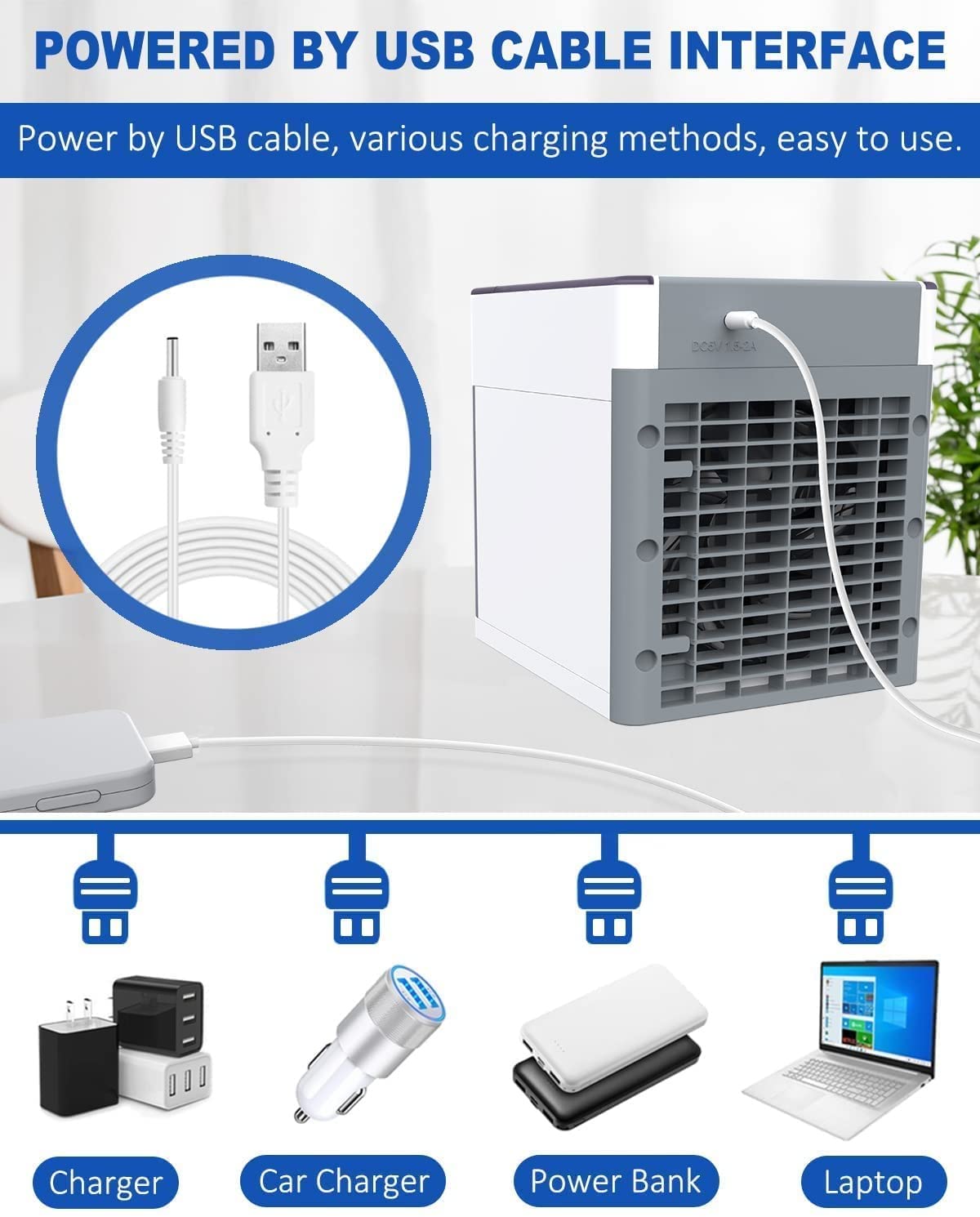 Φορητό Κλιματιστικό USB για Οικονομική Ψύξη με Υδρονέφωση & Υγραντήρα με Τεχνολογία Εξάτμισης & Φωτισμό LED - Air Cooler Ανεμιστήρας Air Condition